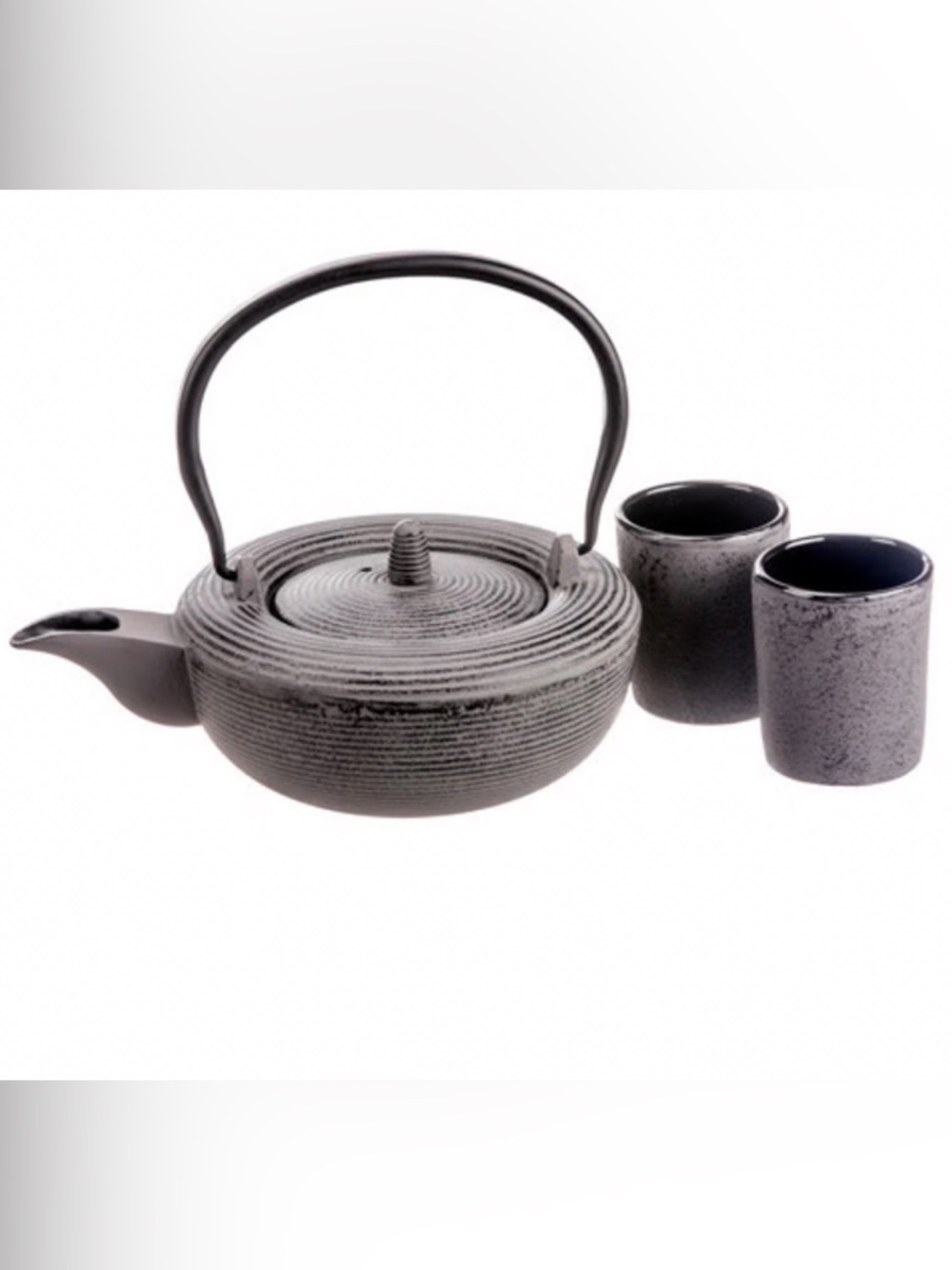 Gaia Cast Iron Teapot with Matching Cups - Slate Gray